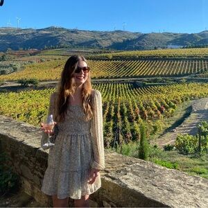 Green Floral Mini Dress with Balloon Sleeves and Ruched Chest Area . Size XS.